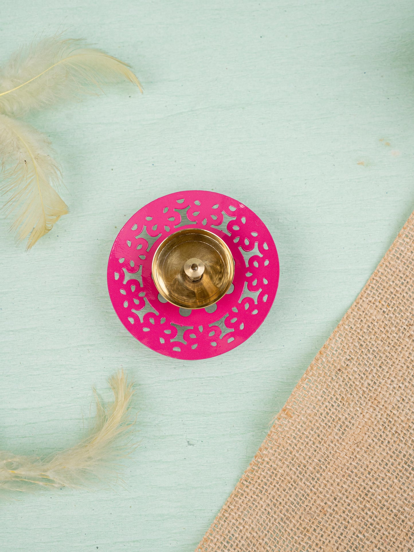 Hand Painted Brass Round Shaped Diya - WBG1826-1