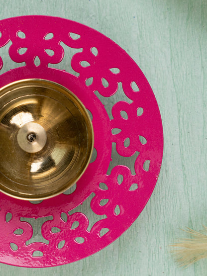 Hand Painted Brass Round Shaped Diya - WBG1826-1