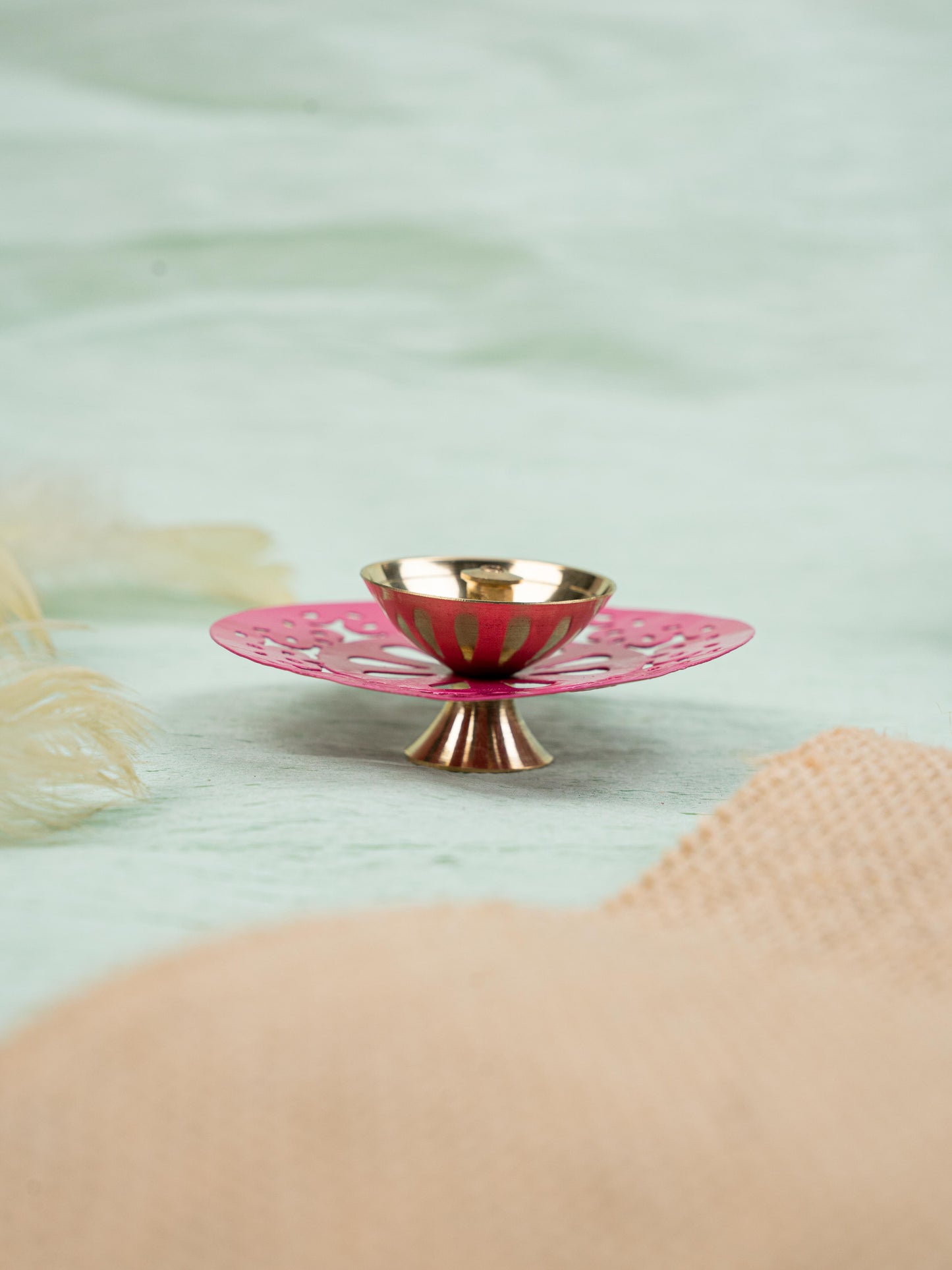 Hand Painted Brass Round Shaped Diya - WBG1826-1