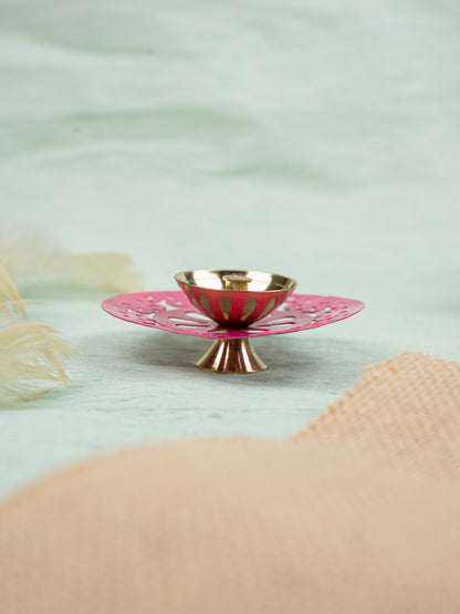 Hand Painted Brass Round Shaped Diya - WBG1826-1