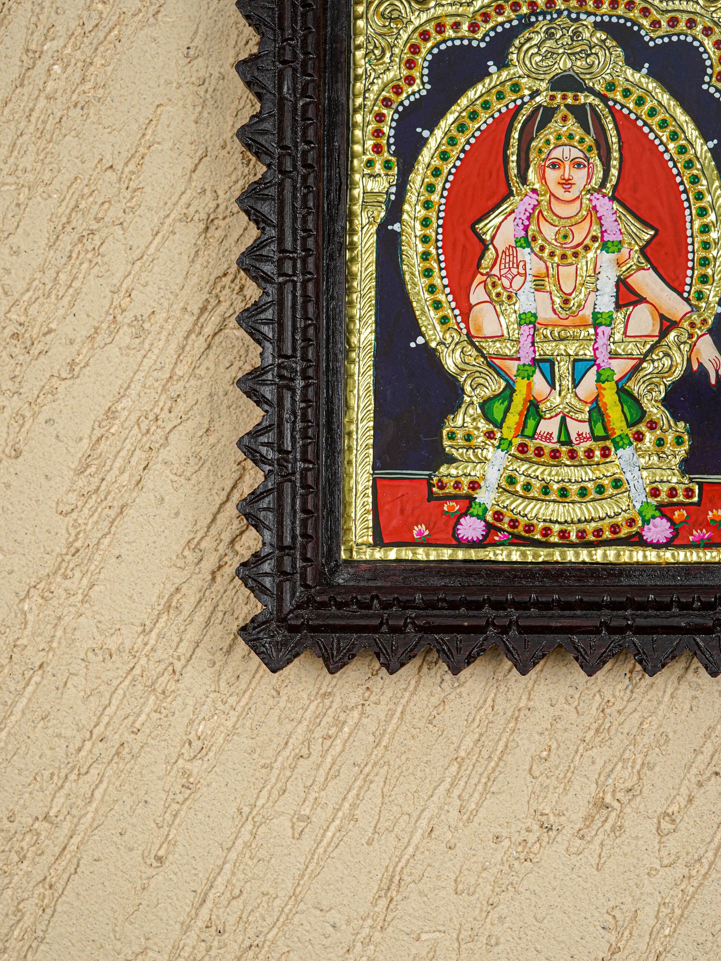 Tanjore Painting (Chettinad Frame) - Ayyappan - Flat (Gold Foil) - 8x6 inch - WL5656