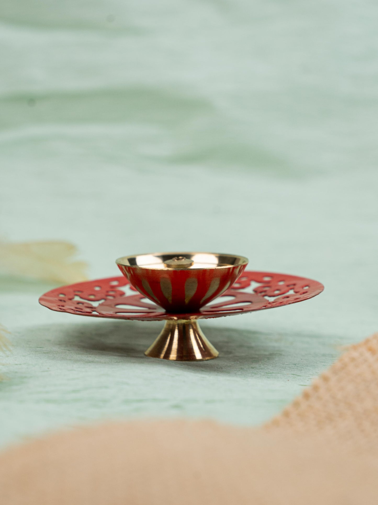 Hand Painted Brass Round Shaped Diya - WBG1826-1