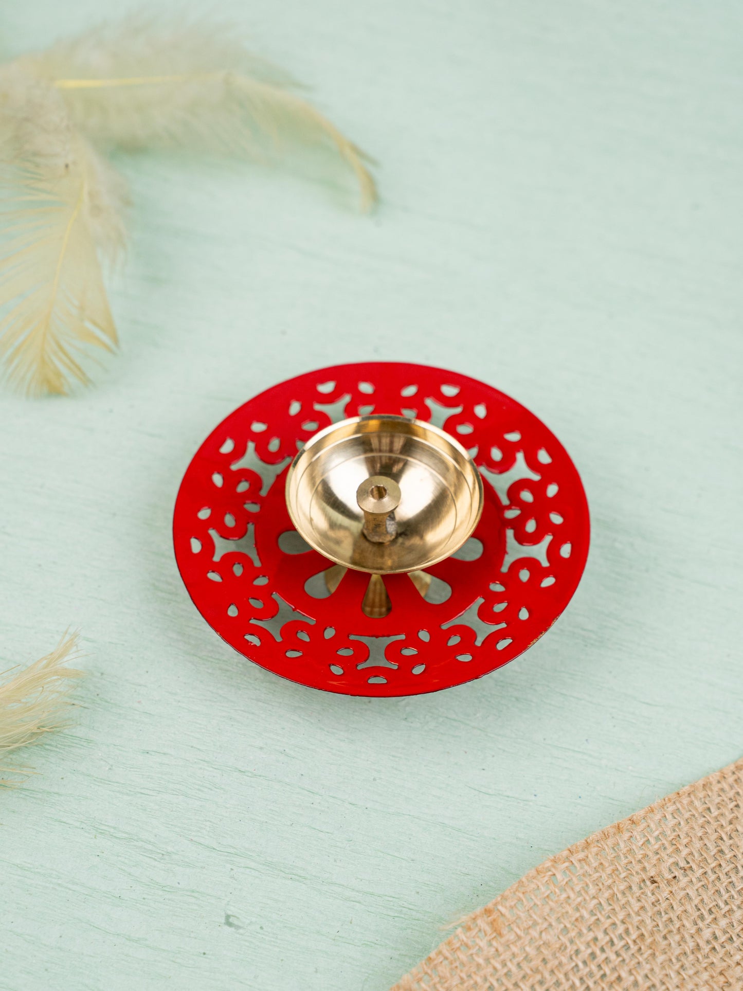 Hand Painted Brass Round Shaped Diya - WBG1826-1