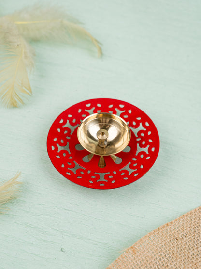 Hand Painted Brass Round Shaped Diya - WBG1826-1