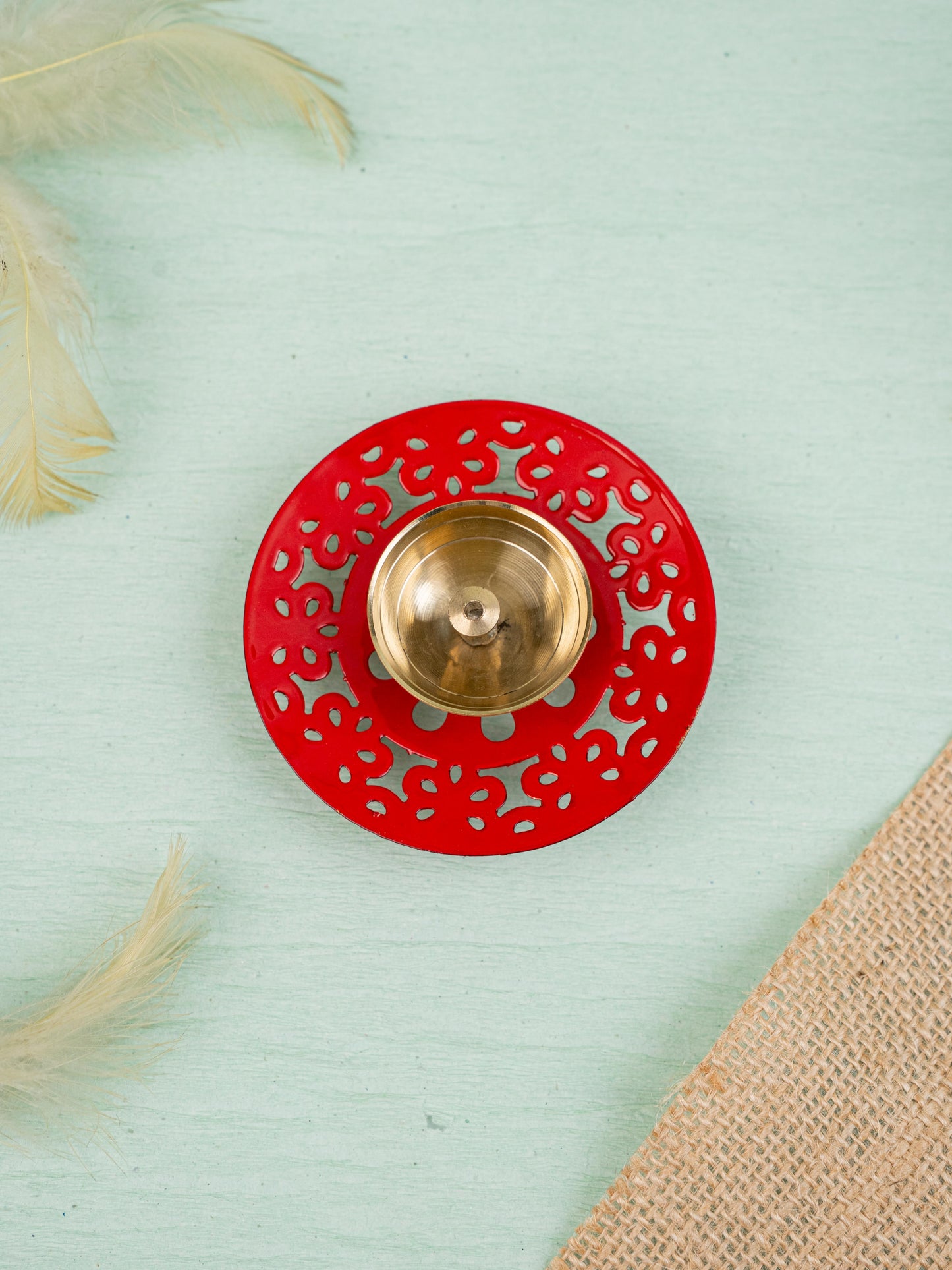 Hand Painted Brass Round Shaped Diya - WBG1826-1