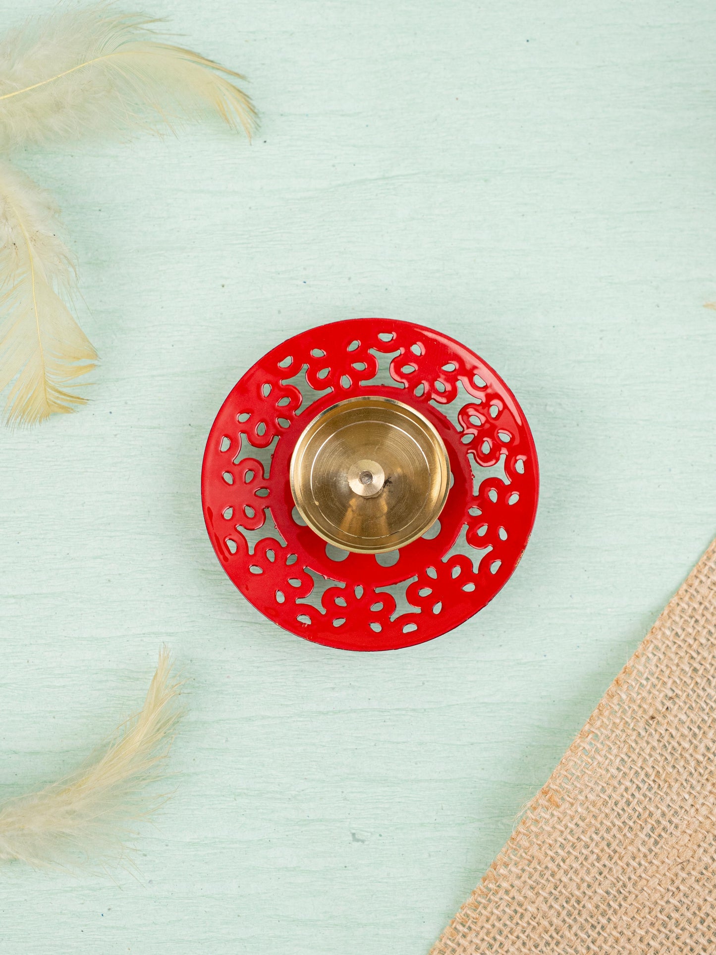 Hand Painted Brass Round Shaped Diya - WBG1826-1