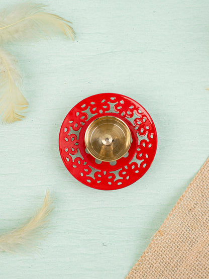 Hand Painted Brass Round Shaped Diya - WBG1826-1