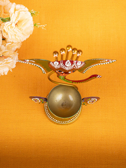 Metal Handpainted Ganesha T Light Holder - W3351-2