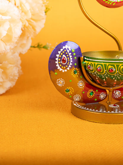 Metal Handpainted Ganesha T Light Holder - W3351-2