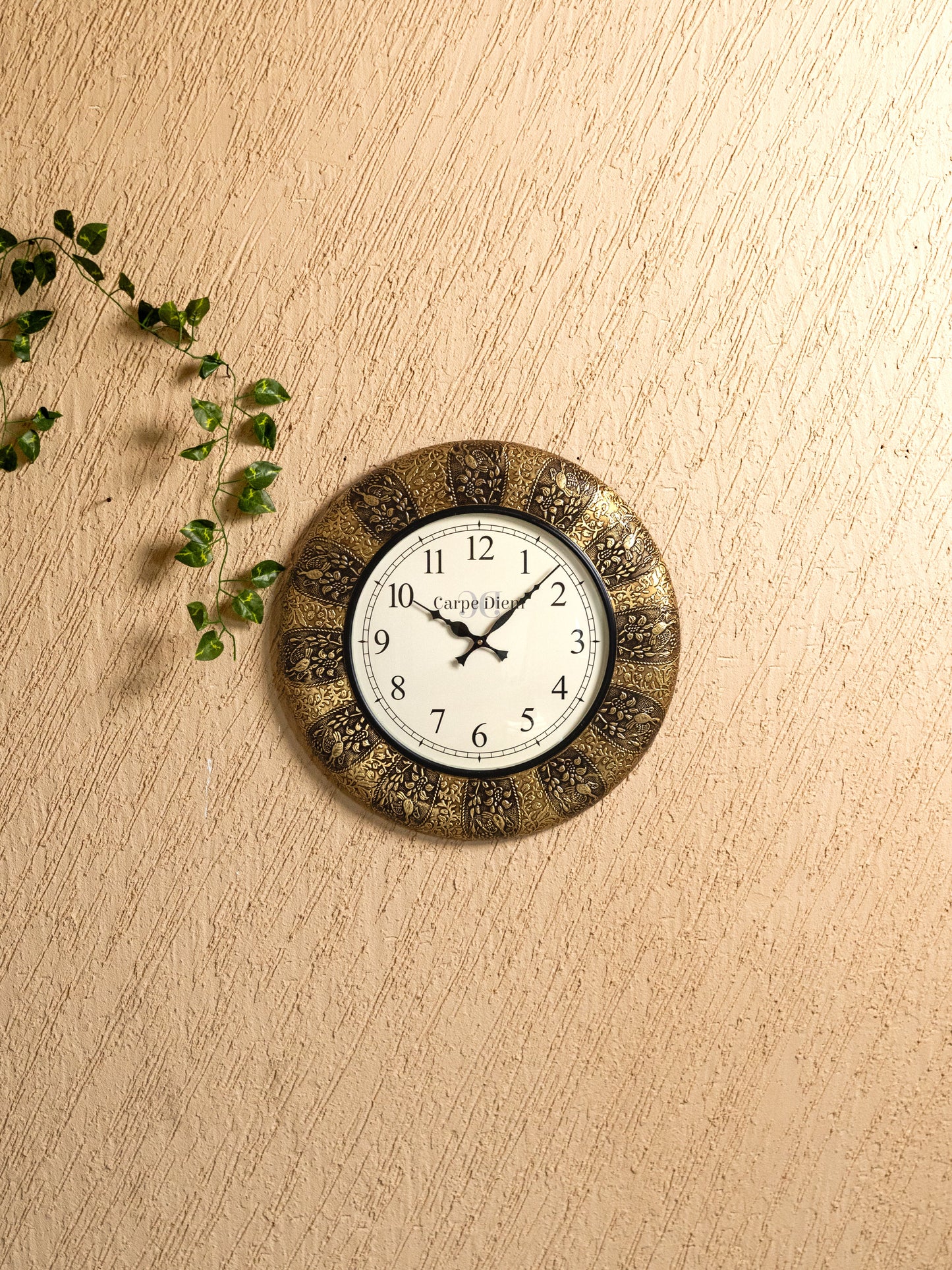Wall Clocks - Embossed Brass with Peacock Design - 18 inch - WL5174