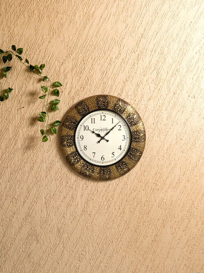 Wall Clocks - Embossed Brass with Peacock Design - 18 inch - WL5174