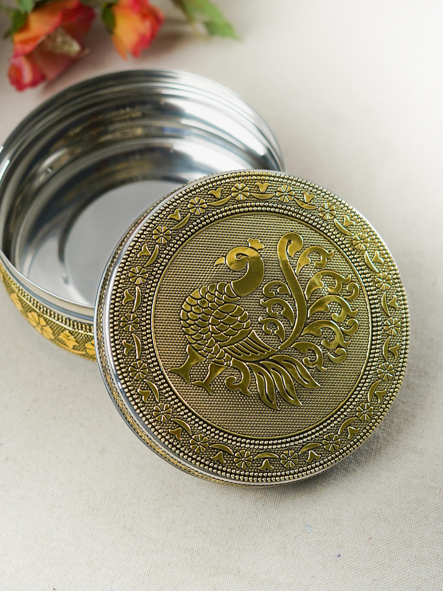 Oxidized Annapakshi Poori Box - Gold - WBG1591-2