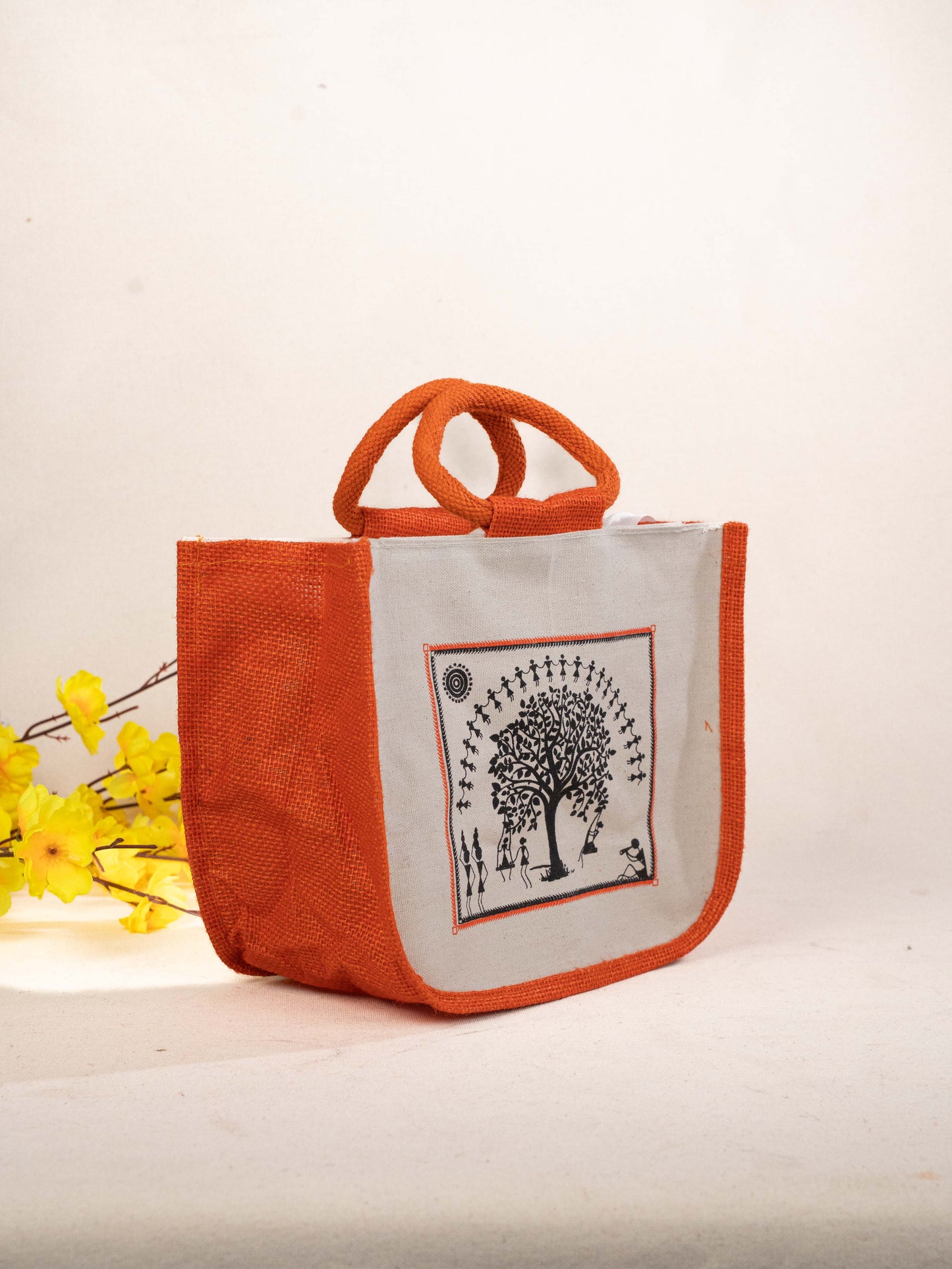Jute Bag with Kalpavriksha Tree Print - WBG1691