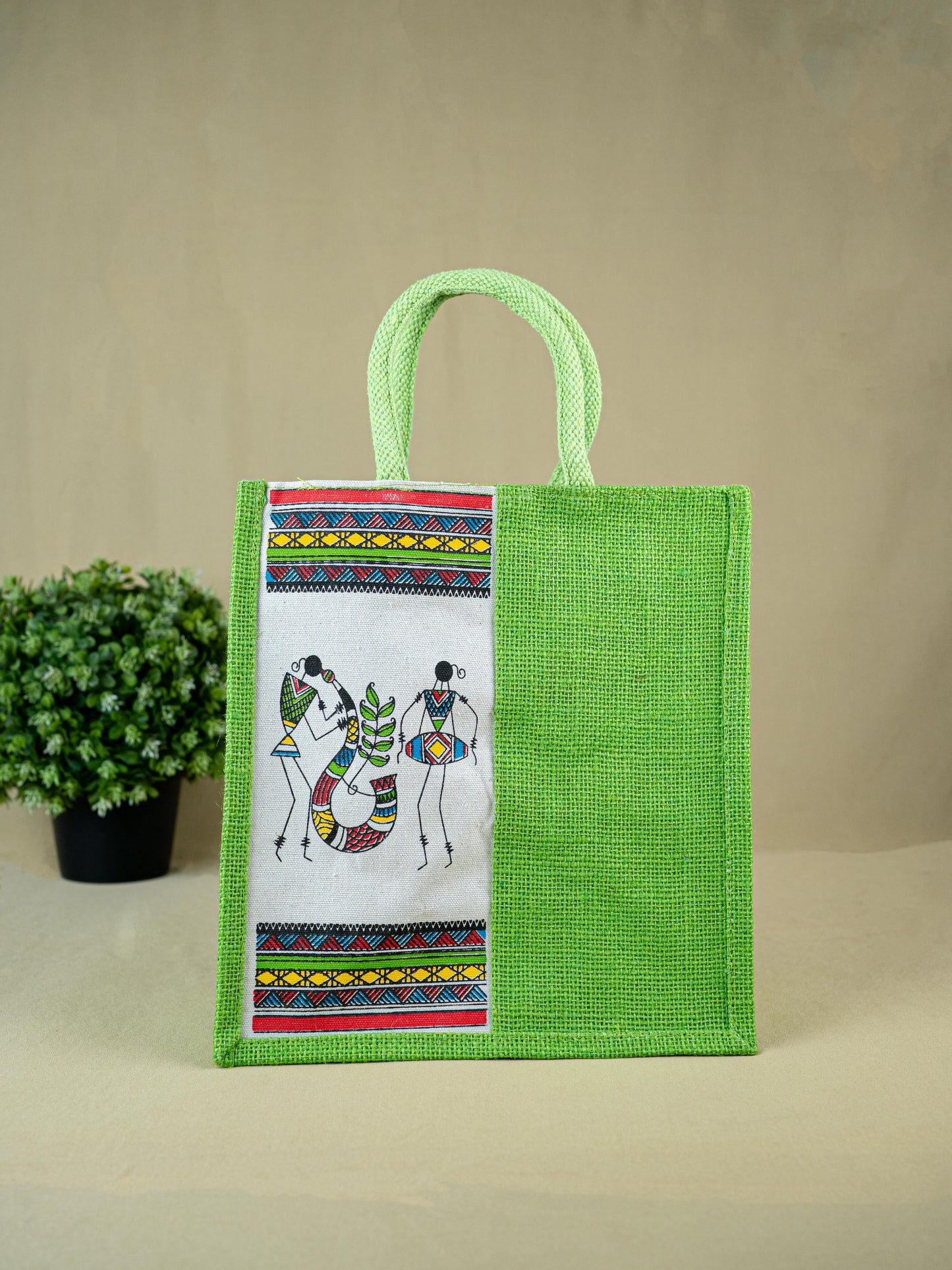 Jute Bag with Warli Print - WBG1692