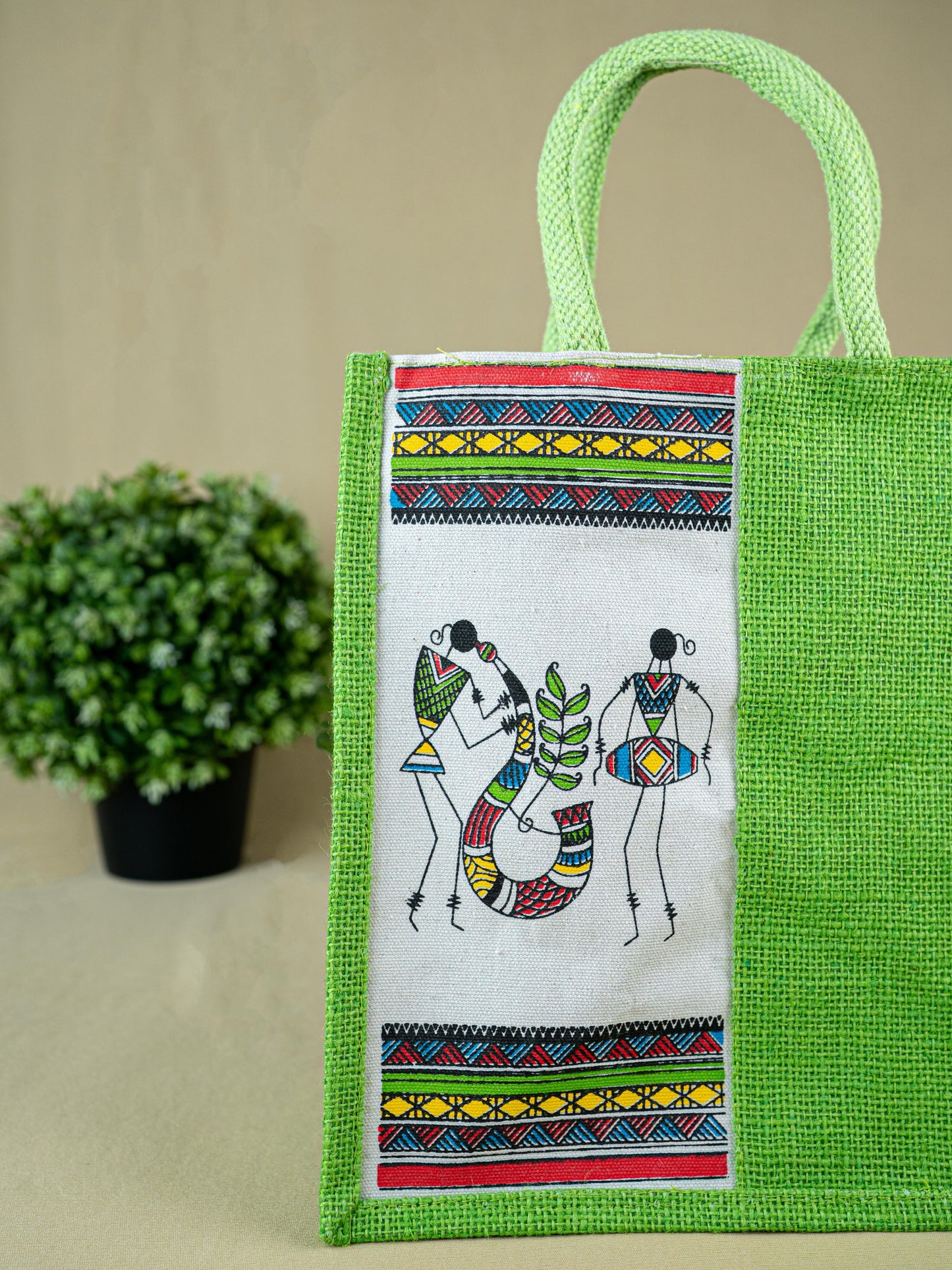 Jute Bag with Warli Print - WBG1692