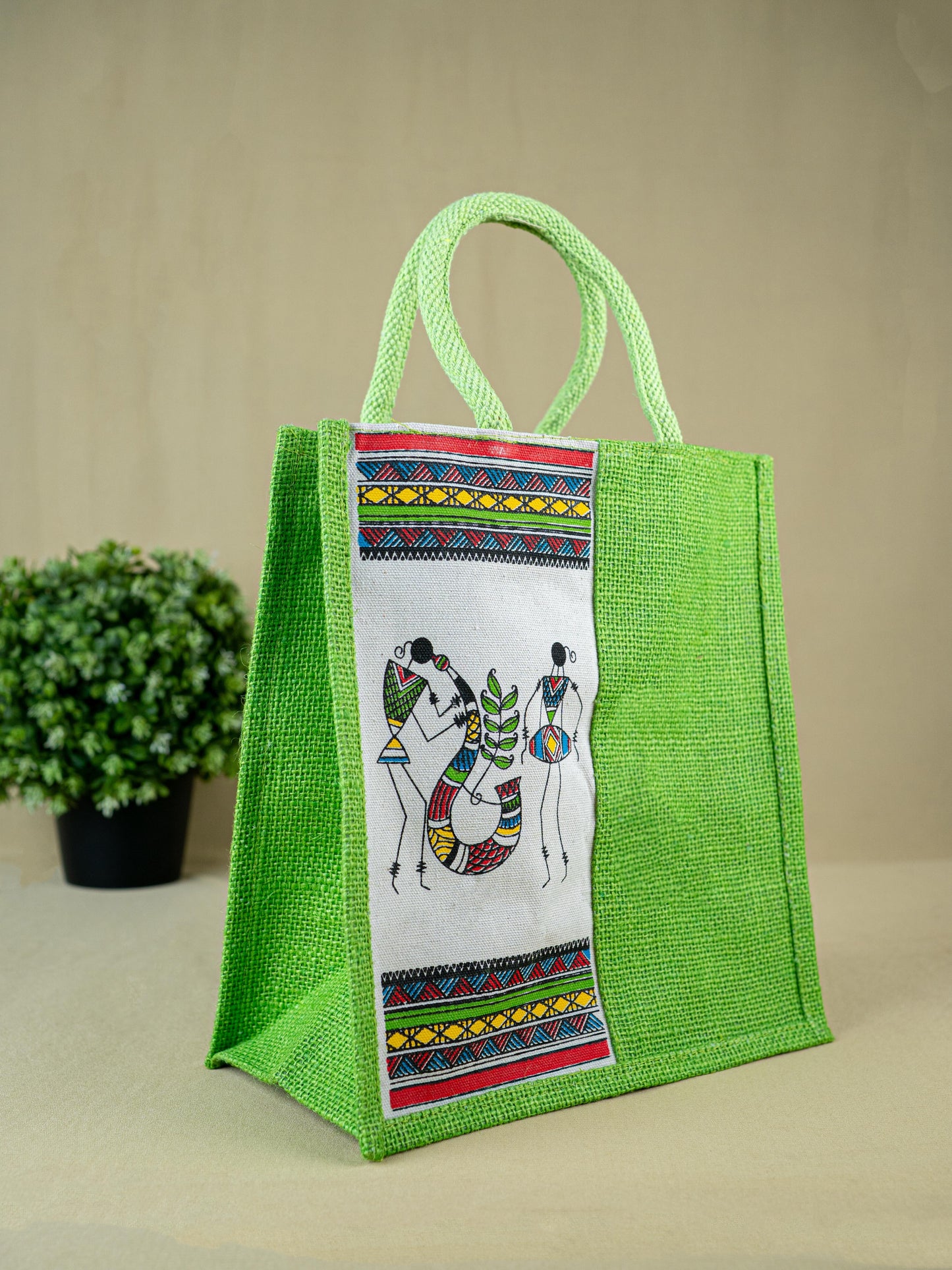 Jute Bag with Warli Print - WBG1692