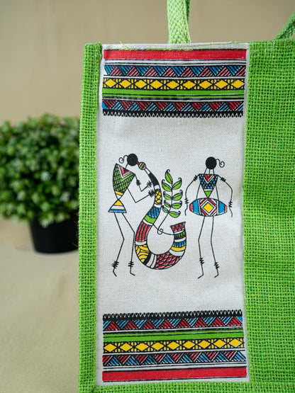 Jute Bag with Warli Print - WBG1692