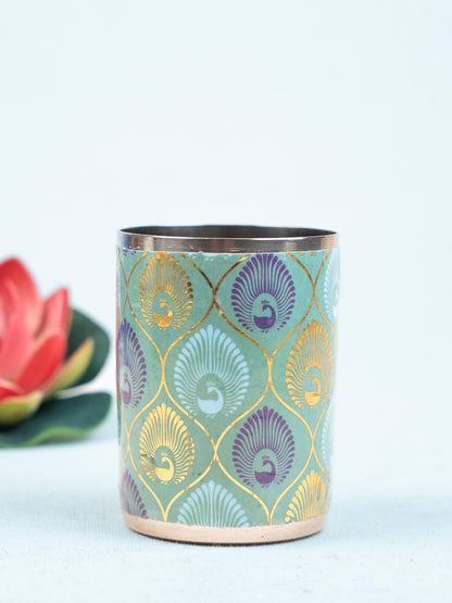 Digital Printed Meenakari - Peacock Design Glass - WBG1778