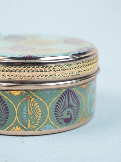 Digital Printed Meenakari - Peacock Design Poori Box - 4 inch - WBG1779