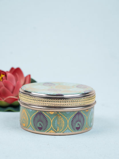 Digital Printed Meenakari - Peacock Design Poori Box - 4 inch - WBG1779