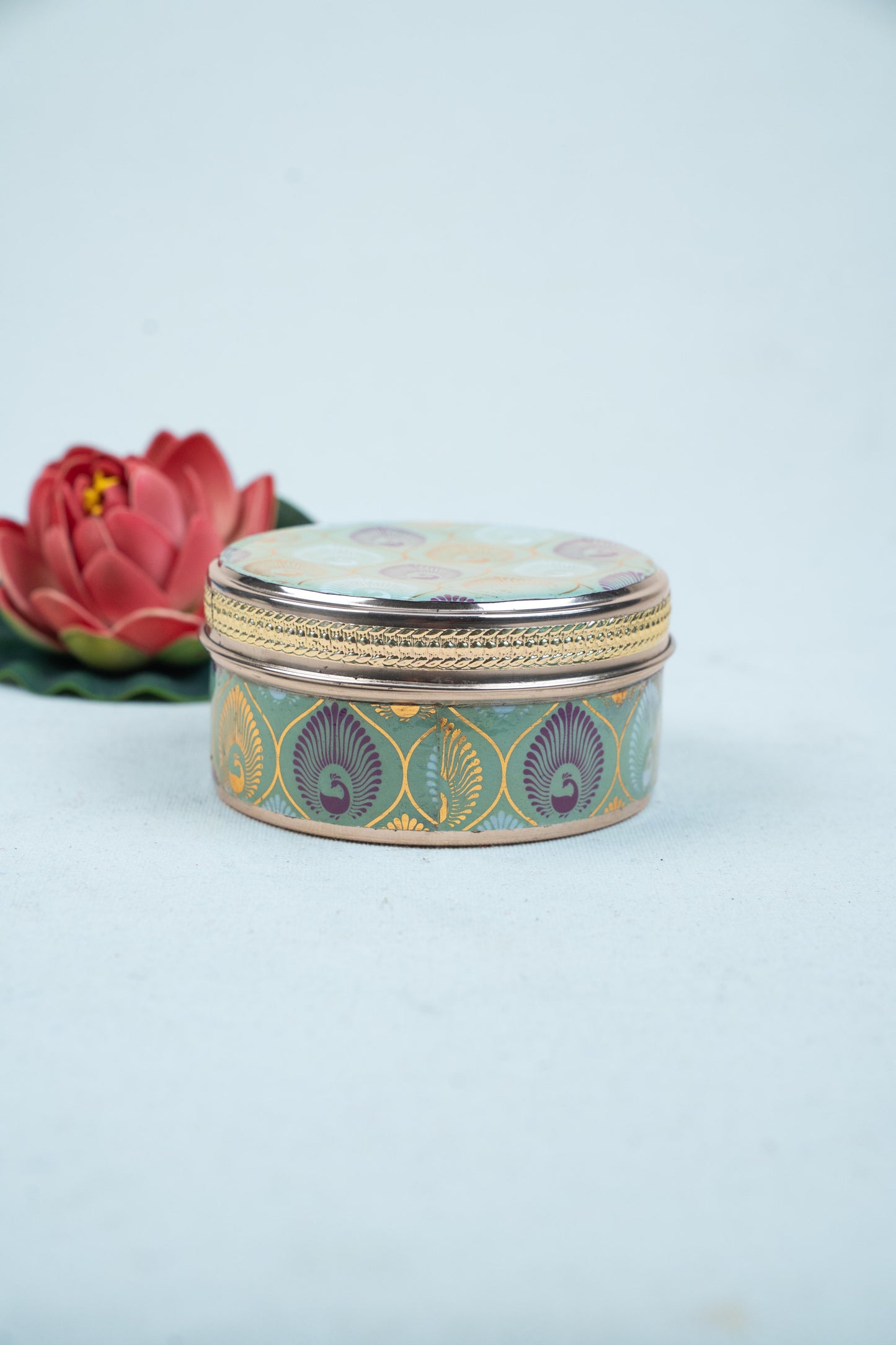 Digital Printed Meenakari - Peacock Design Poori Box - 4 inch - WBG1779