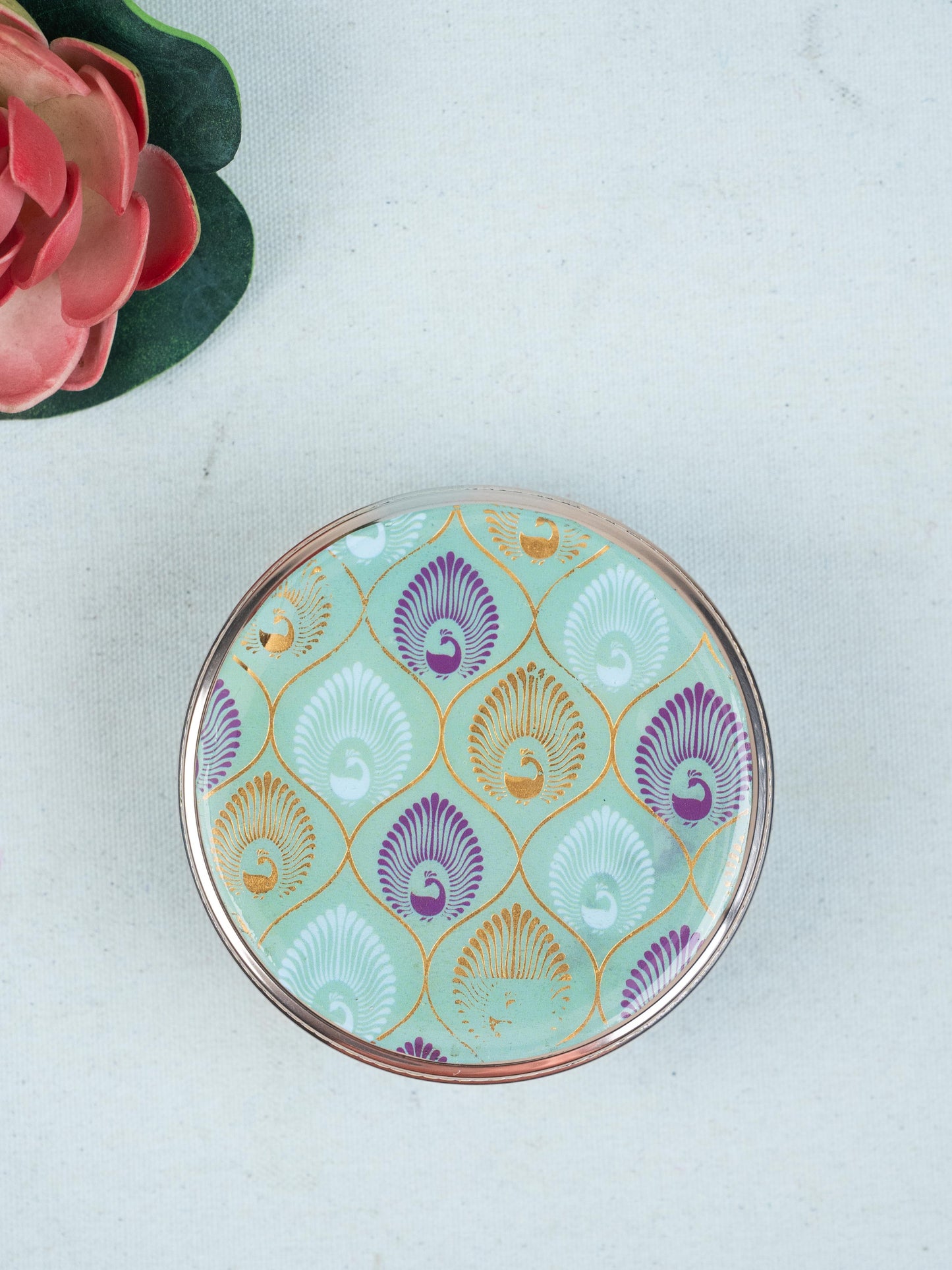 Digital Printed Meenakari - Peacock Design Poori Box - 4 inch - WBG1779