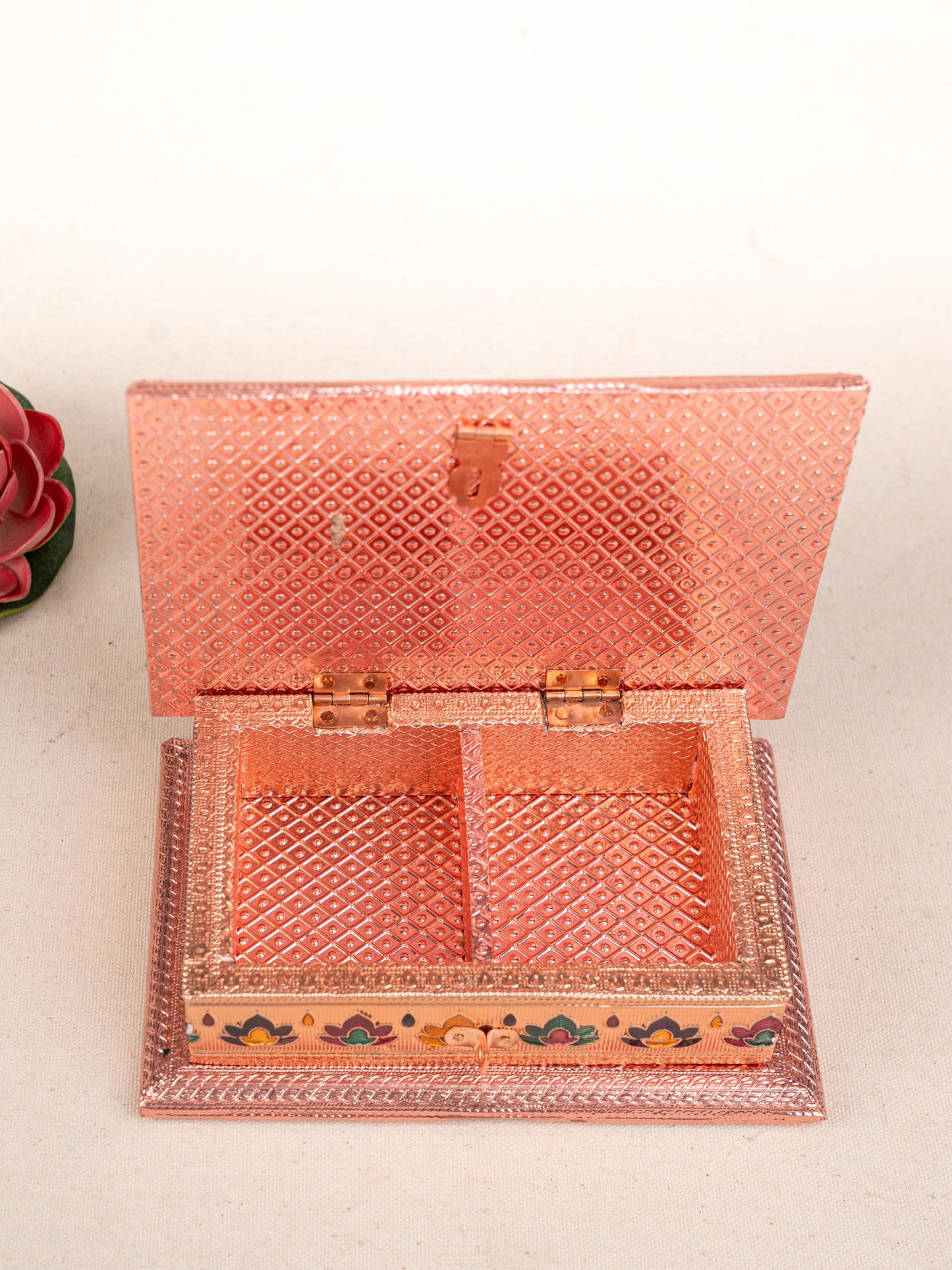 Customized - Meenakari Dry Fruit Box - 7x5 inch - Copper - WBG1782
