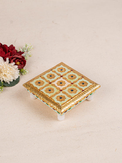 Meenakari Manai - 5x5 inch - Green - WBG1783-3