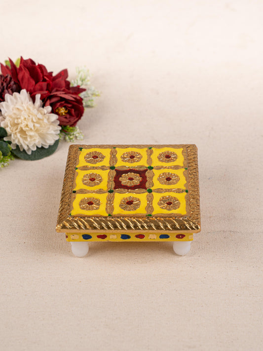 Meenakari Manai - 5x5 inch - Yellow - WBG1783-2