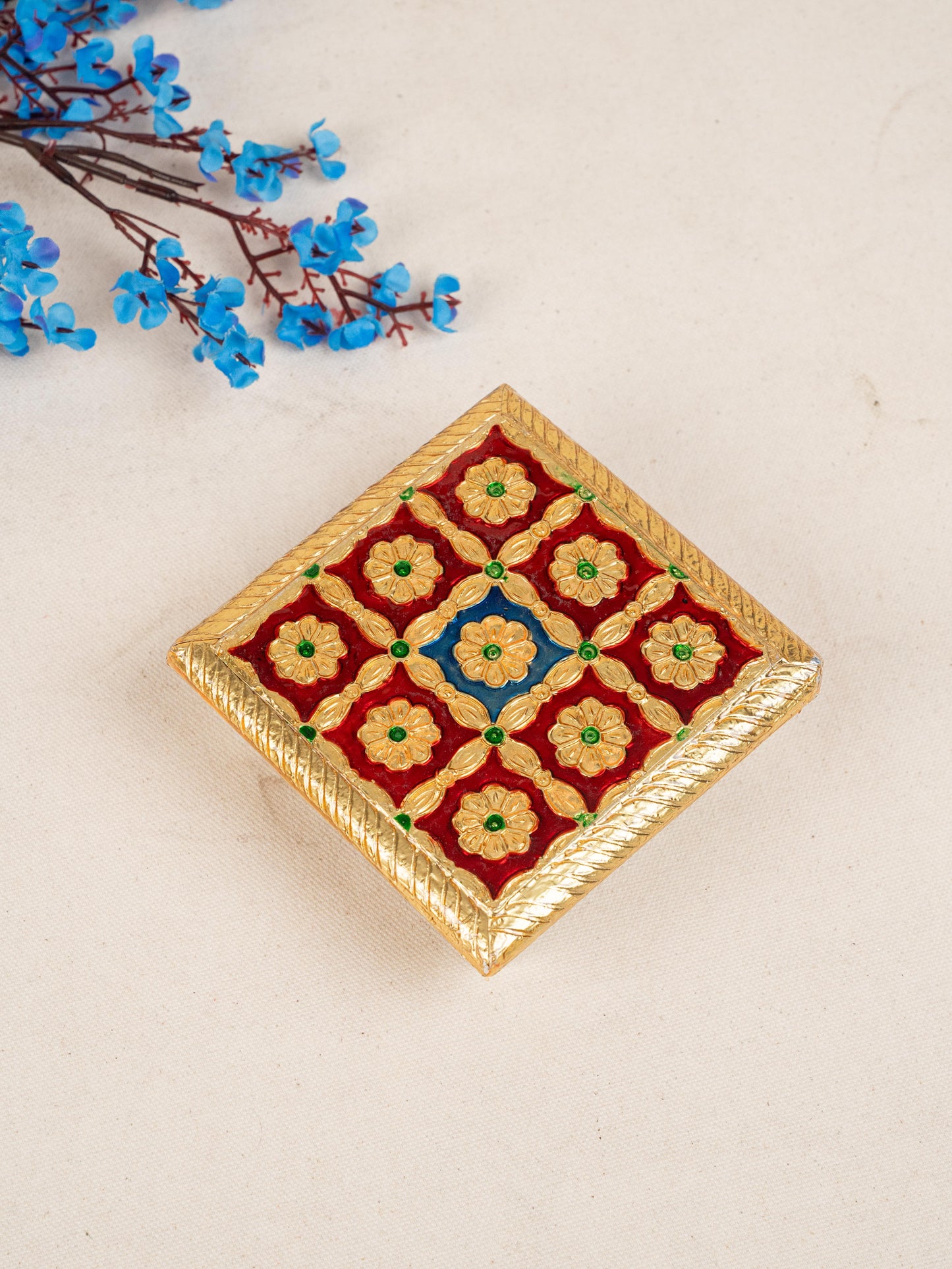 Meenakari Manai - 5x5 inch - Red - WBG1783-1