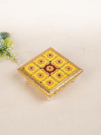 Meenakari Manai - 5x5 inch - Yellow - WBG1783-2