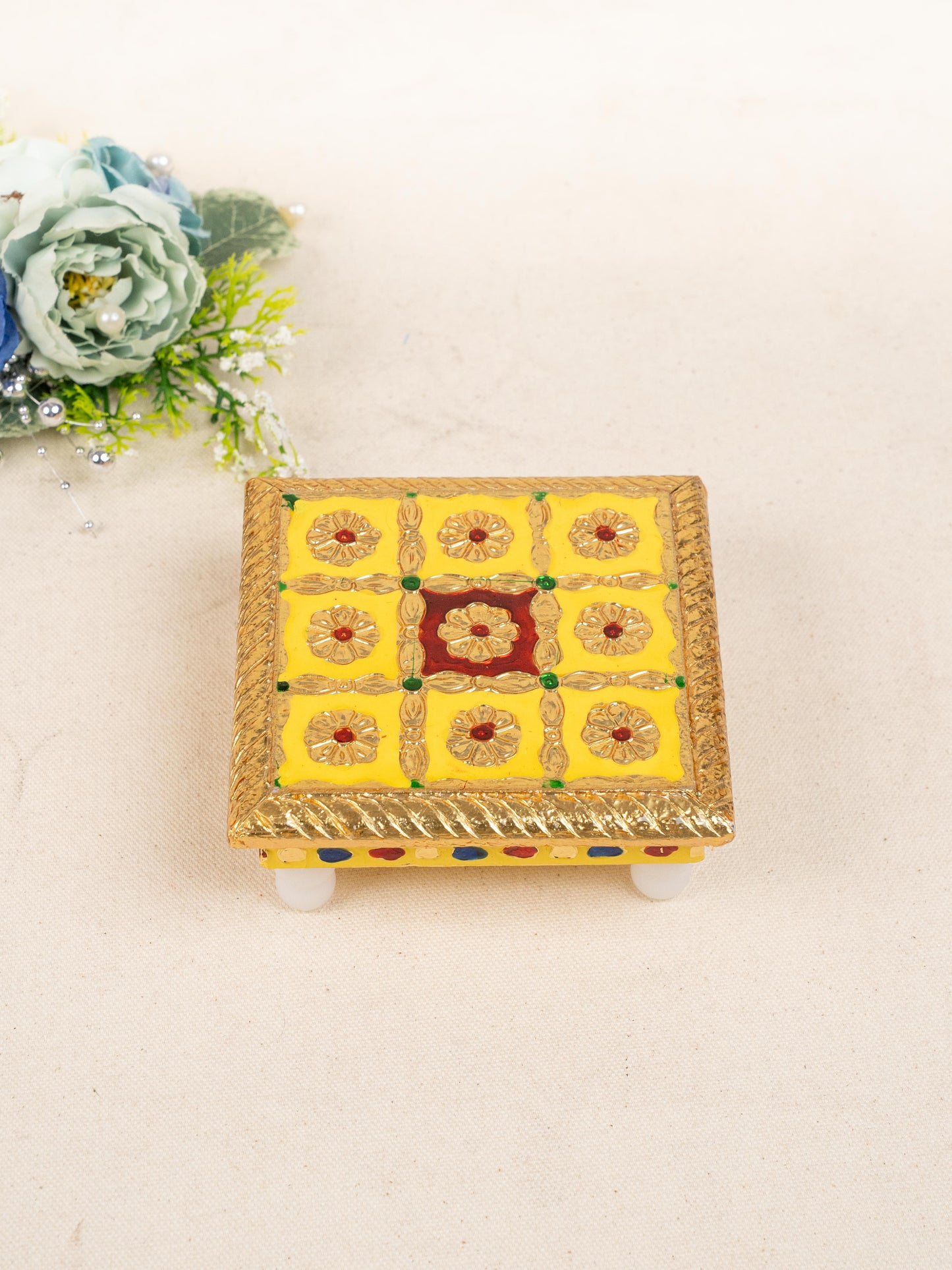 Meenakari Manai - 5x5 inch - Yellow - WBG1783-2