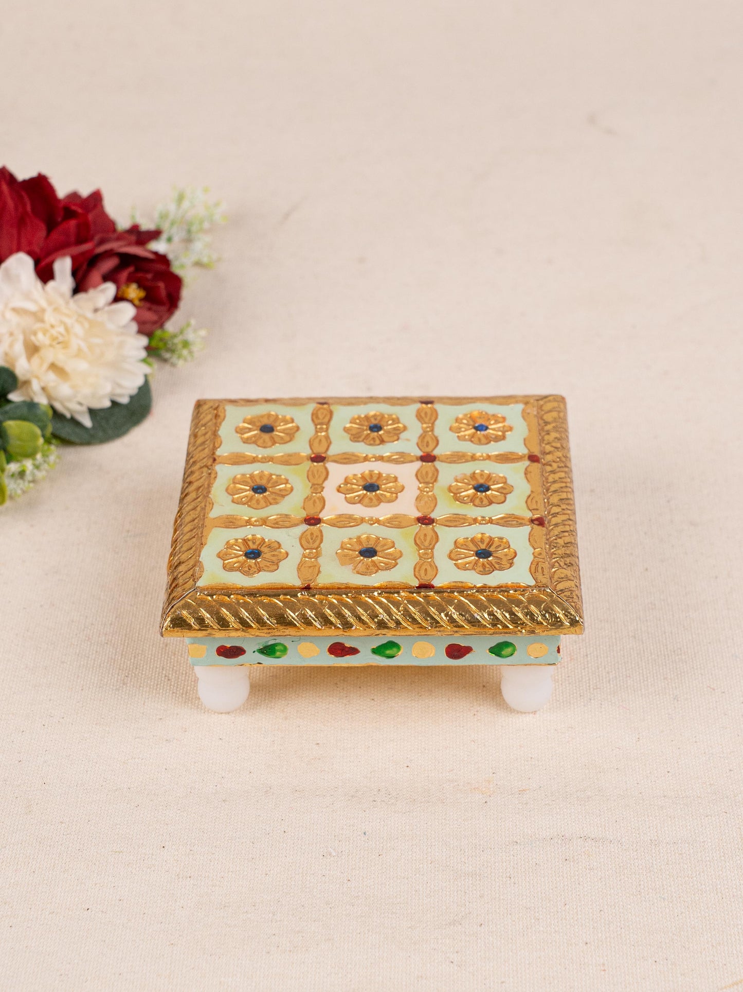 Meenakari Manai - 5x5 inch - Green - WBG1783-3