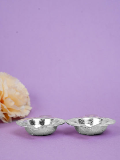 Zinc Alloy Diya Set of 2 - Silver - WBG1789-2