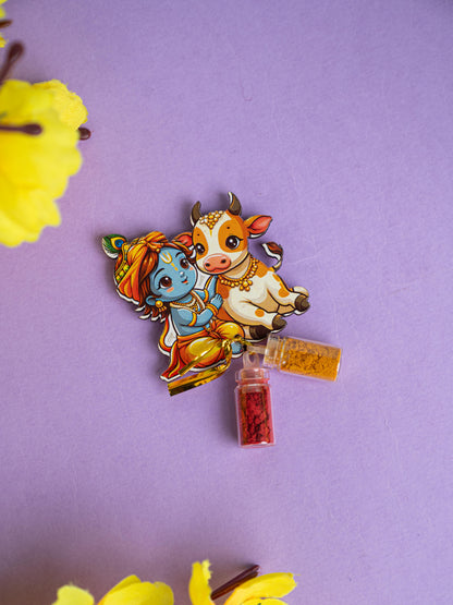 Krishna with Cow Haldi Kumkum Set - WBG1793