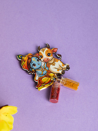 Krishna with Cow Haldi Kumkum Set - WBG1793