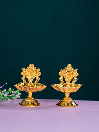 Zinc Alloy Shanku Chakra Diya - Gold - 3 inch - WBG1799-1