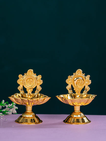 Zinc Alloy Shanku Chakra Diya - Gold - 3 inch - WBG1799-1