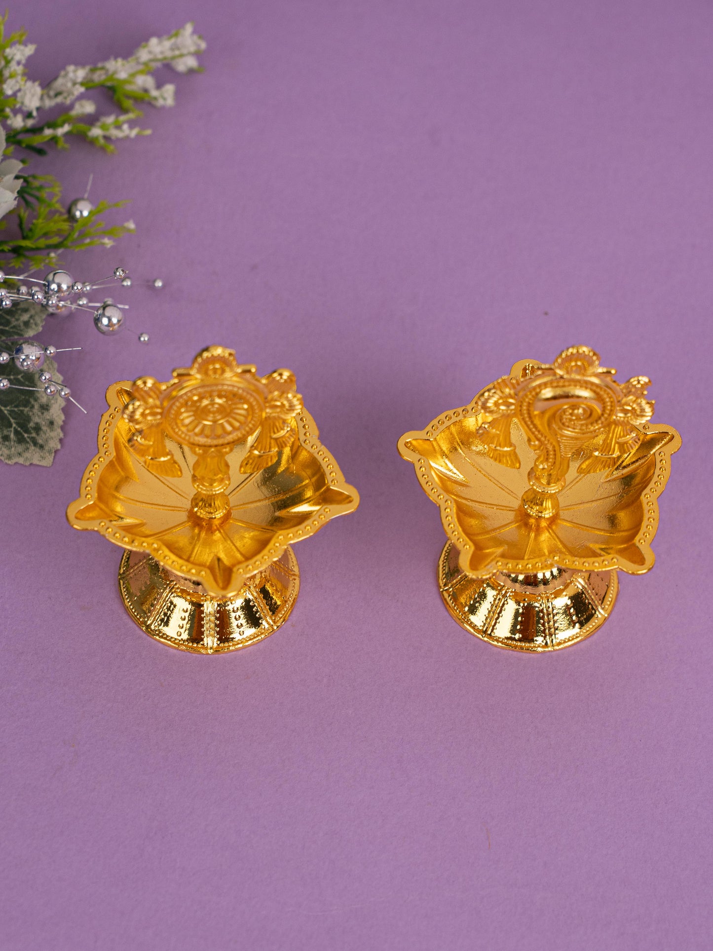 Zinc Alloy Shanku Chakra Diya - Gold - 3 inch - WBG1799-1
