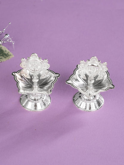 Zinc Alloy Shanku Chakra Diya - Silver - 3 inch - WBG1799-2