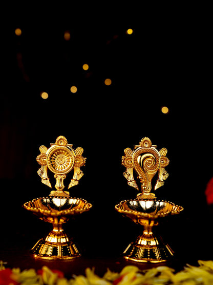 Zinc Alloy Shanku Chakra Diya - Gold - 3 inch - WBG1800-1
