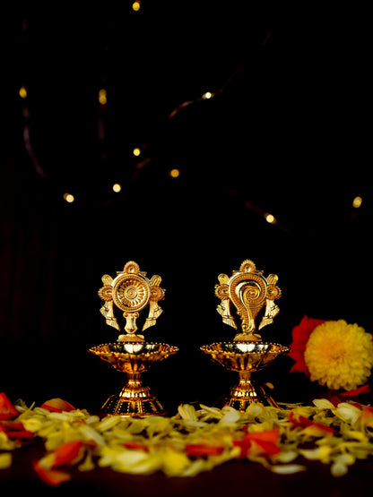 Zinc Alloy Shanku Chakra Diya - Gold - 3 inch - WBG1800-1