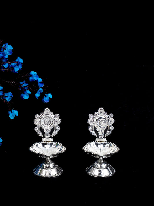 Zinc Alloy Shanku Chakra Diya - Silver - 3 inch - WBG1800-2