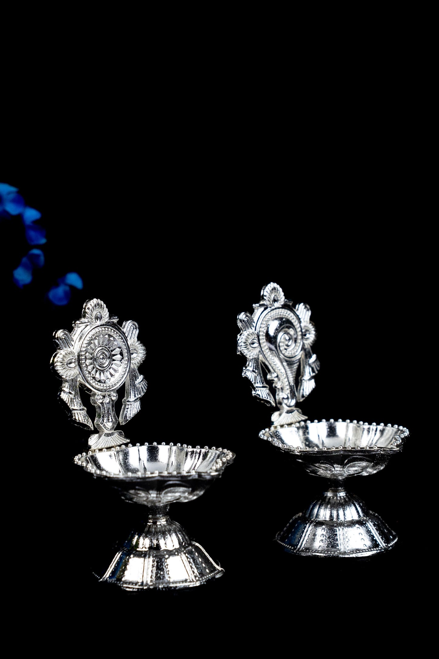 Zinc Alloy Shanku Chakra Diya - Silver - 3 inch - WBG1800-2