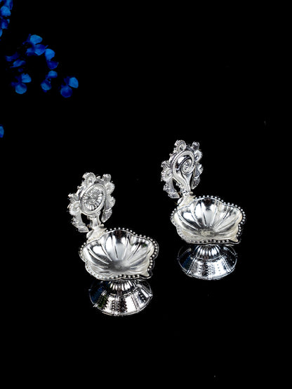 Zinc Alloy Shanku Chakra Diya - Silver - 3 inch - WBG1800-2