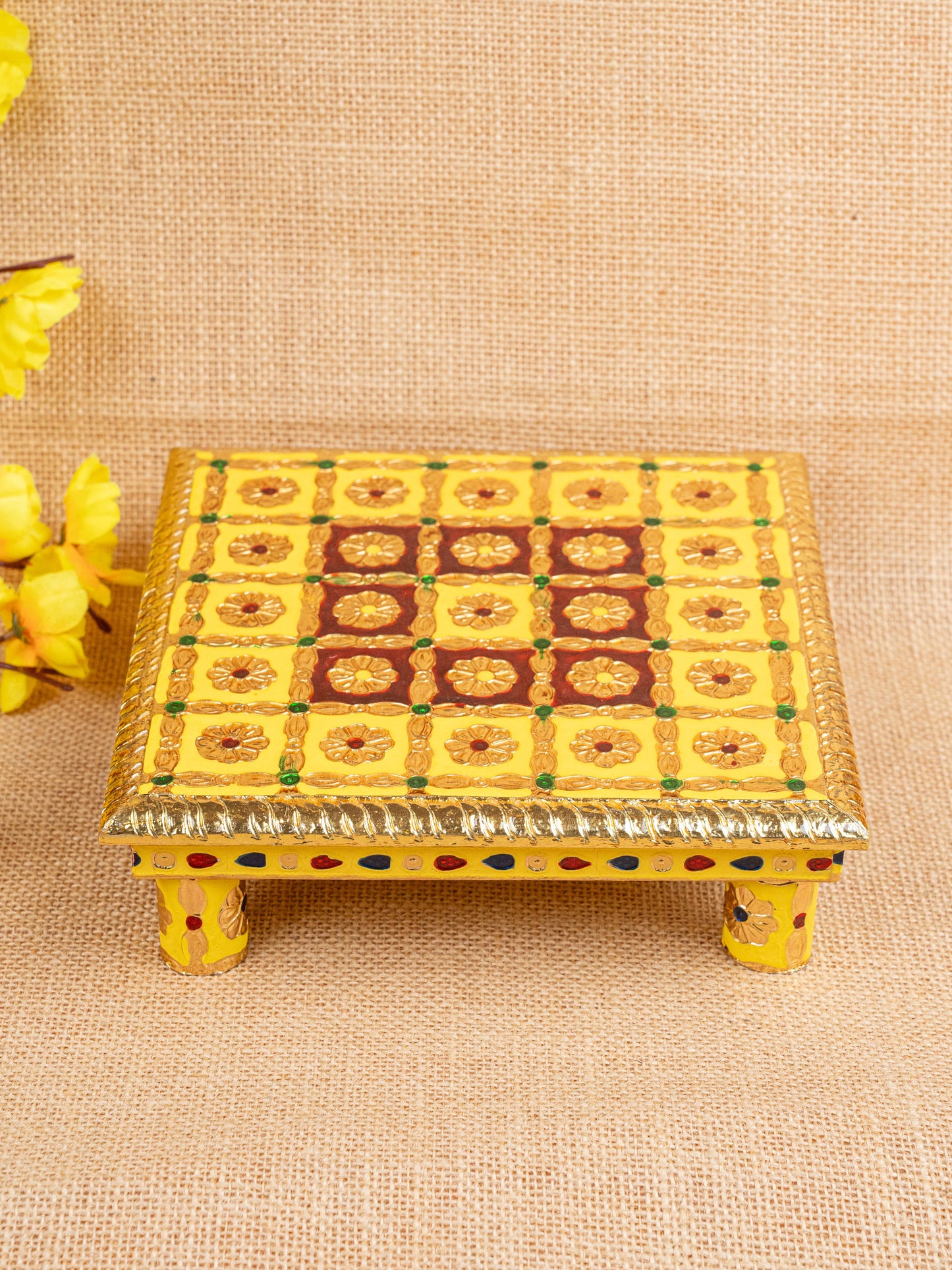 Meenakari Manai - Yellow - 8x8 inch - WBG1806-3