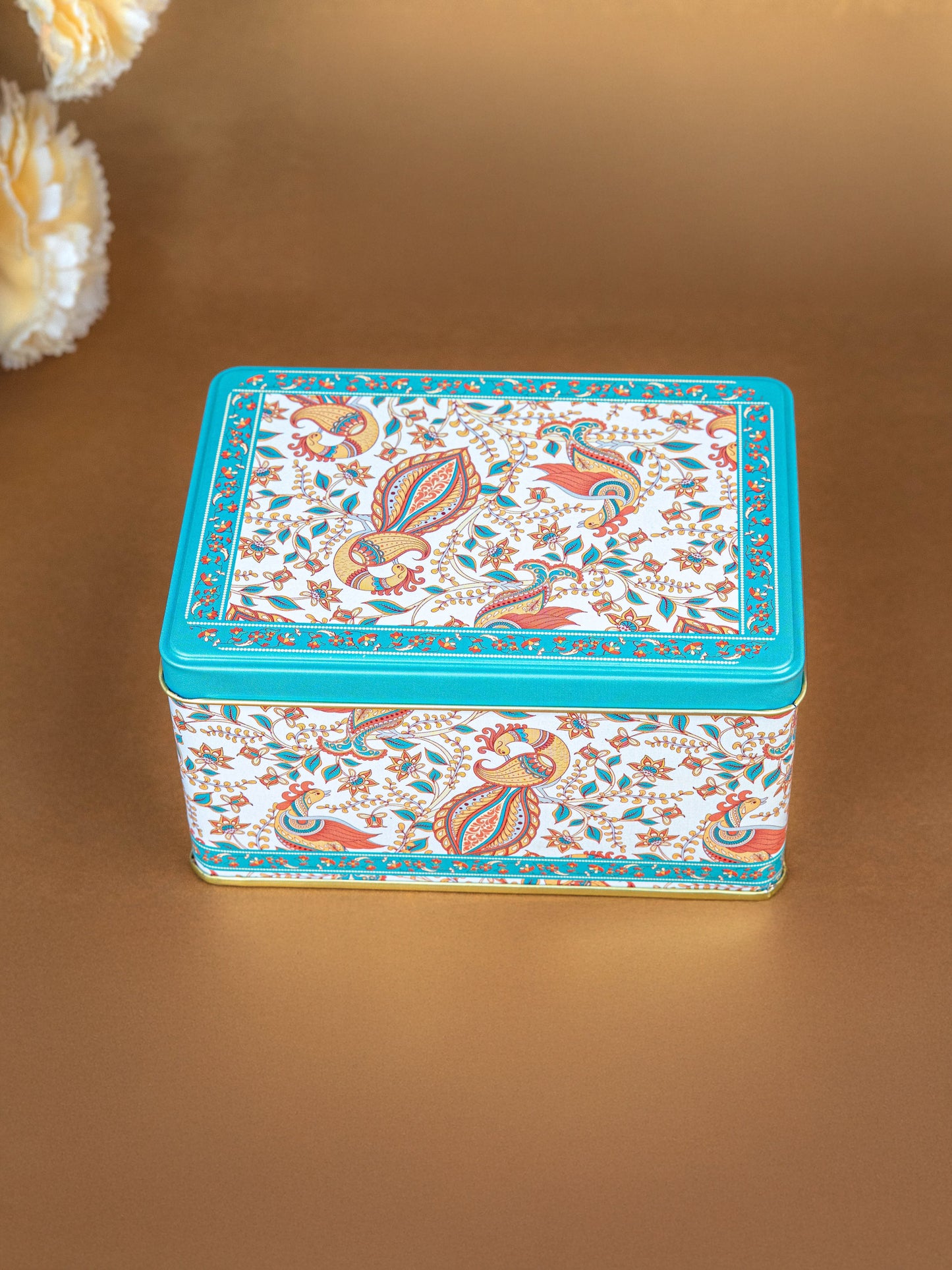 Tin Box - Floral Peacock Design - 5x3 inch - WBG1808