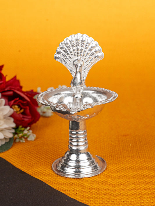 German Silver Peacock Diya - 4 inch - WBG1811