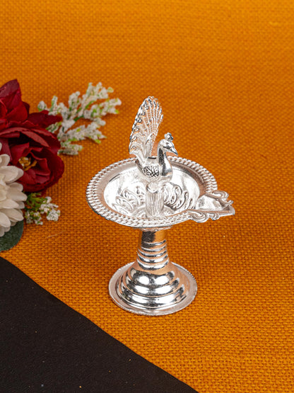 German Silver Peacock Diya - 4 inch - WBG1811