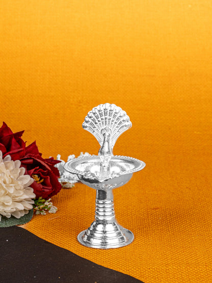 German Silver Peacock Diya - 4 inch - WBG1811